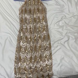 Gold sequin mini dress
